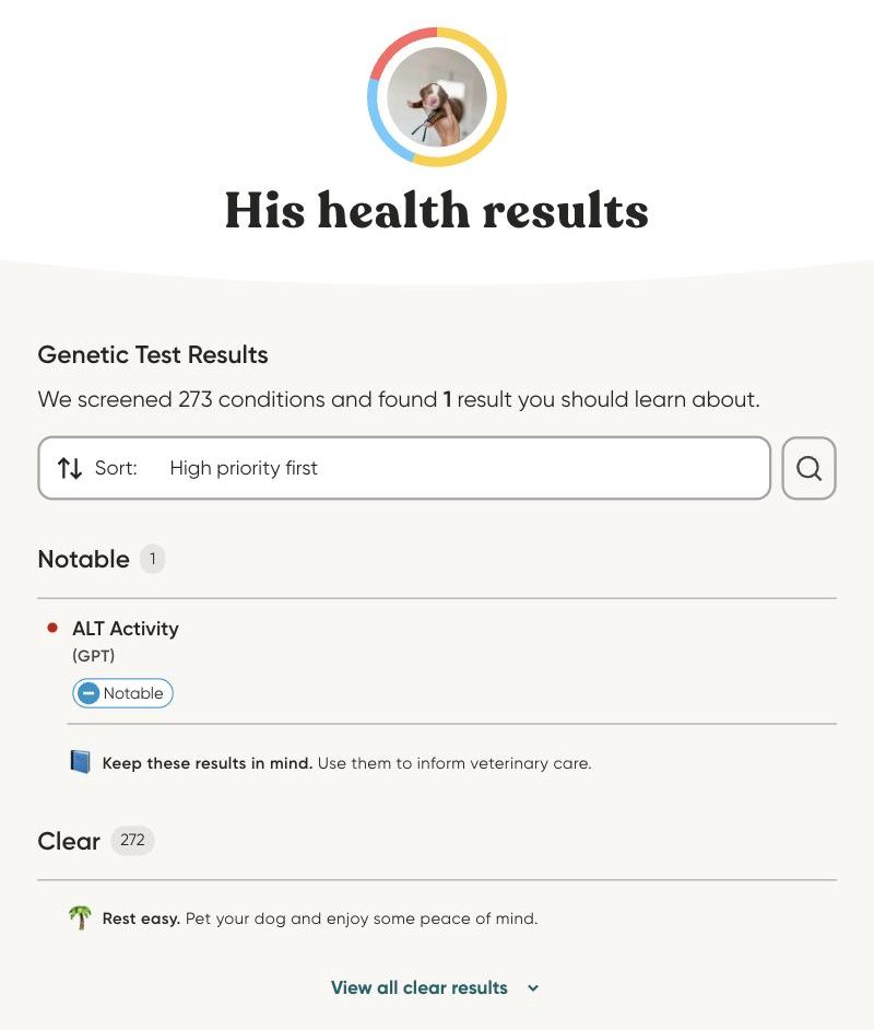 Grove's Embark genetic health results
