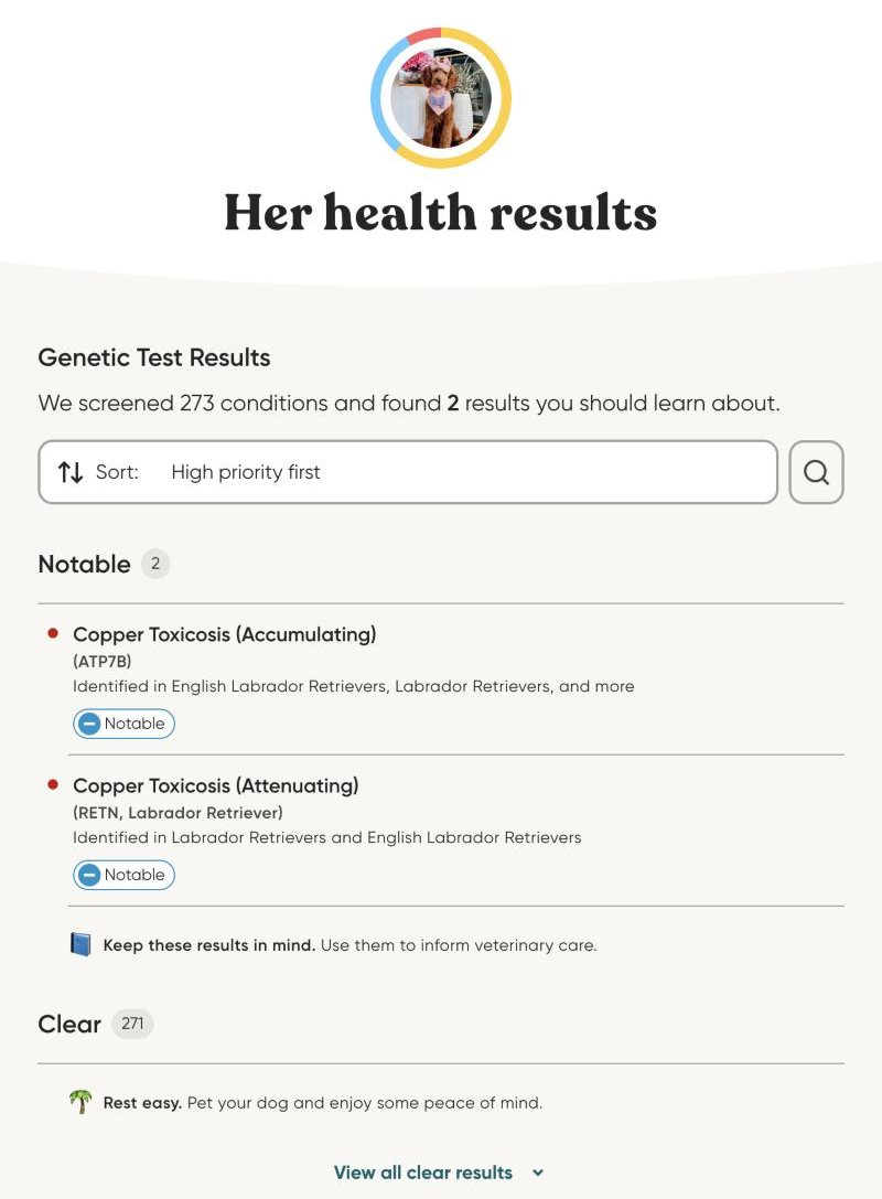 Mila's Embark genetic health results